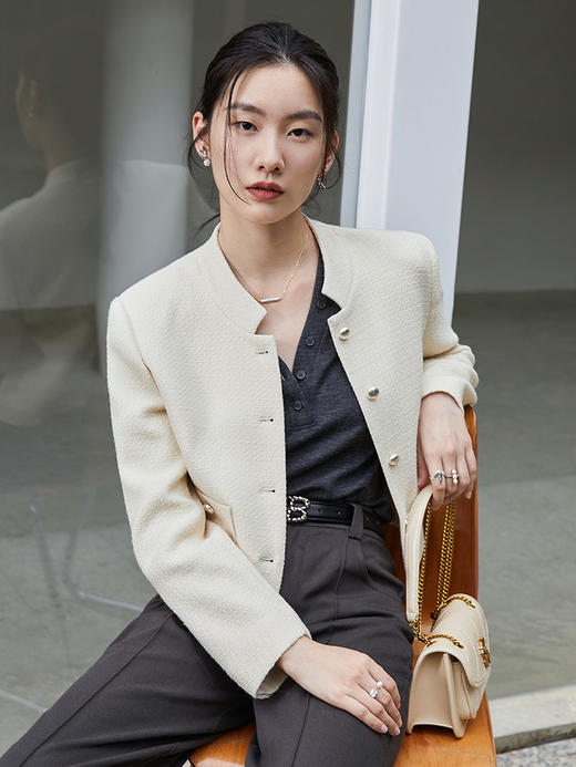 挺括质感小香风外套 春季米白色遮肉百搭气质短款上衣 商品图1