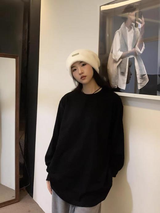 【YW】无忧购拼接蕾丝暖绒加厚百搭宽松慵懒保暖圆领大白长袖T（截单后3-5天发货) 商品图13