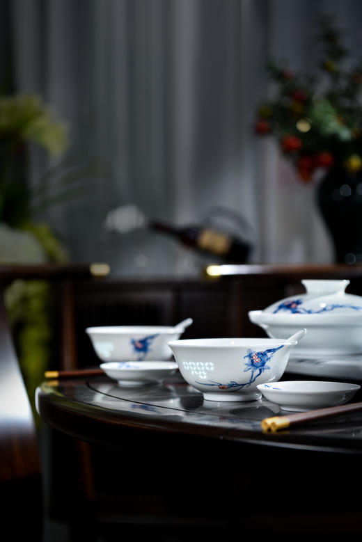 富玉  景德镇高温瓷玲珑餐具 丹若迎福中式陶瓷餐具礼盒装 商品图1