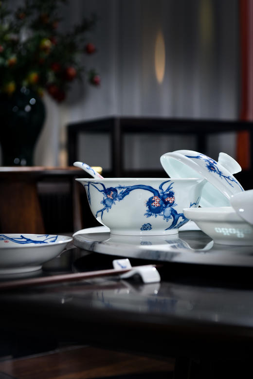 富玉  景德镇高温瓷玲珑餐具 丹若迎福中式陶瓷餐具礼盒装 商品图3