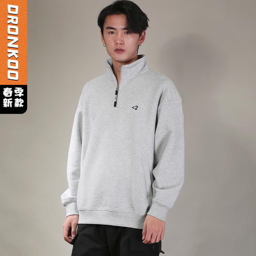 DRONKOO 2026 立领半拉链左胸小于2刺绣斜纹中厚卫衣 商品图0