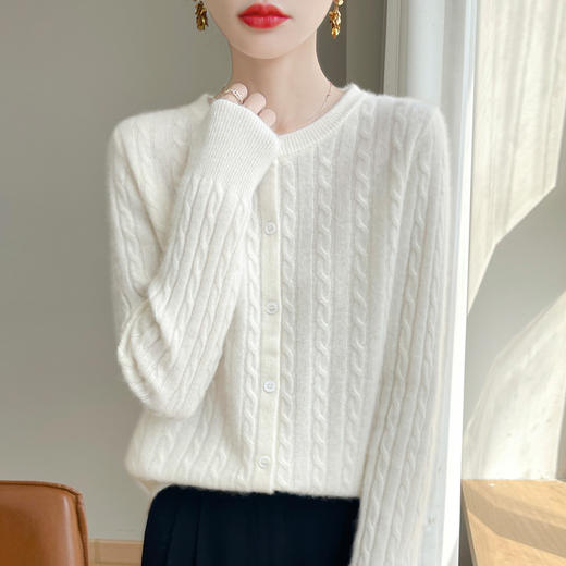 丁摩 春秋圆领针织衫女新款单排扣外套纯色麻花开衫洋气毛衣外搭5ZF-1267 商品图2