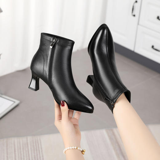 丁摩高跟鞋设计感薄棉靴女秋季短靴尖头细跟冬季加绒大码棉靴5ZF-986 商品图2