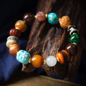 丁摩【佛珠】民族风文玩多宝手串藏传驼骨玛瑙配珠情侣款多宝手链5ZF-4327