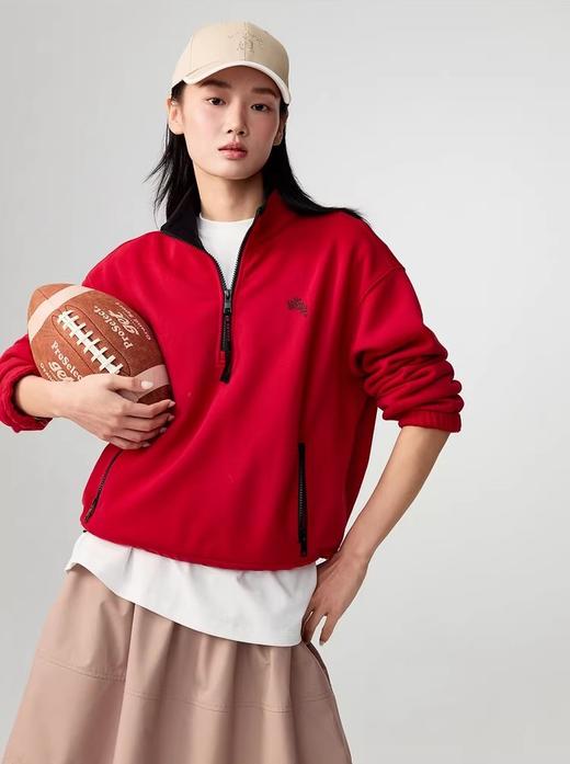 雅y同款红色休闲短款半拉链松弛感运动卫衣 商品图0