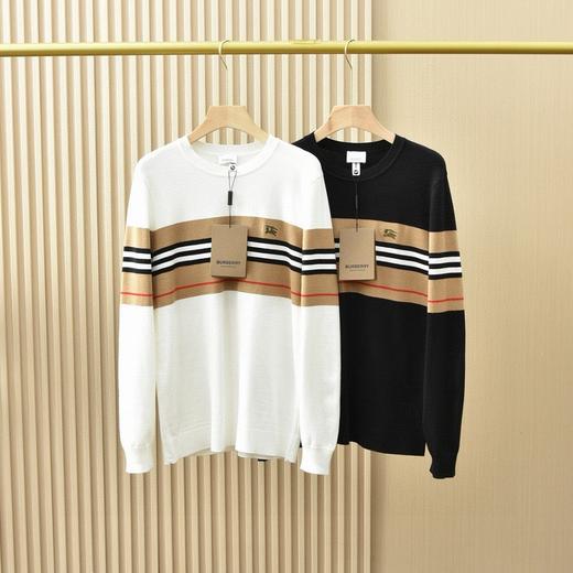 巴宝莉2026秋冬季男士新款圆领拼色条纹针织打底毛衣 商品图0