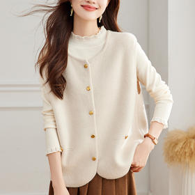 丁摩圆领开衫马甲女春秋装新款韩版百搭高级感针织马甲5ZF-1266