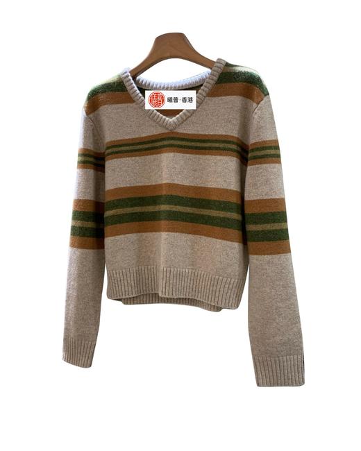 女款v领条纹针织毛衣zh 商品图0