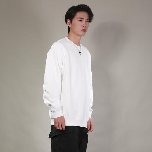 DRONKOO 2026 圆领左袖同色皮标华夫格肌理中厚卫衣 商品图1