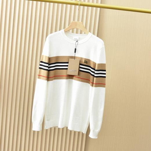 巴宝莉2026秋冬季男士新款圆领拼色条纹针织打底毛衣 商品图4