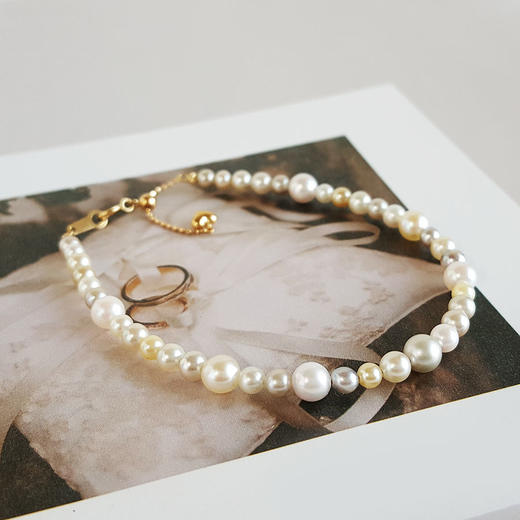 【天然正品】AU750黄金镶天然约3.0-4.7MM混彩海水珍珠手链16CM（可调节）311225NJM41特价：1380 商品图2