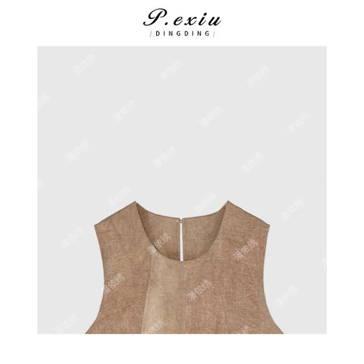 004-3潘依绣丁丁宠粉月雾粉小圆领拼接剪裁法式无袖连衣裙 Q60383 商品图1