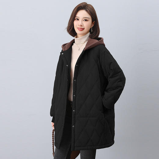 丁摩 中长款加绒棉服女冬季新款宽松加厚保暖棉衣5ZF-6708 商品图3