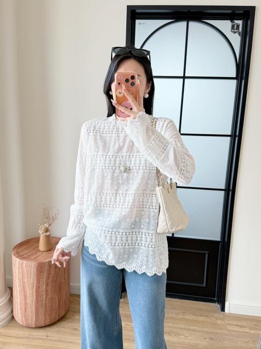 仙气温柔白｜重工蕾丝提花打底衫 商品图8