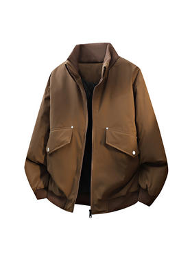 潮牌时尚冬季款休闲保暖棉服翻领男美式复古宽松雪尼尔休闲外套男