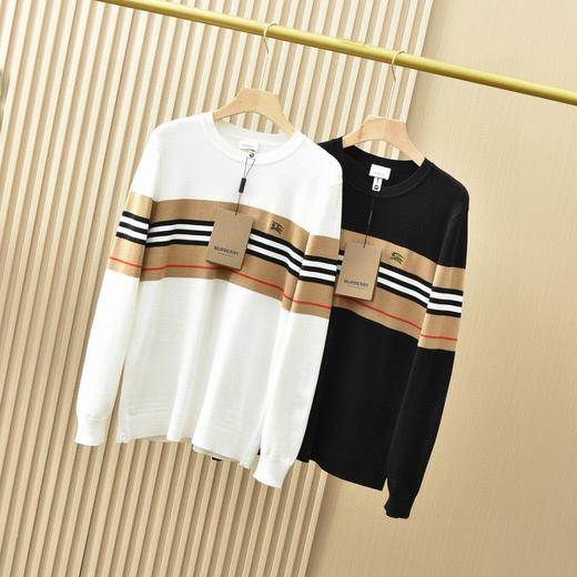 巴宝莉2026秋冬季男士新款圆领拼色条纹针织打底毛衣 商品图2