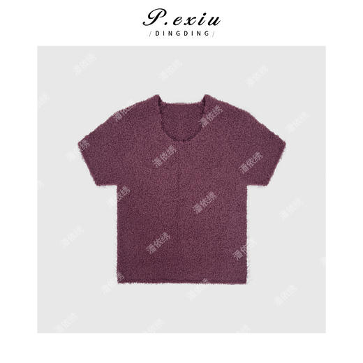 04-3潘依绣丁丁宠粉韩系极简颗粒感打底短袖U领毛织Q20201 商品图0