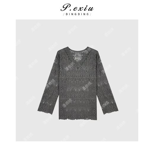 A008潘依绣丁丁宠粉蕾丝植绒气质优雅风长袖打底T恤 Q6392 商品图0