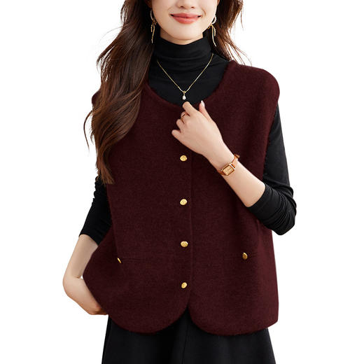 丁摩圆领开衫马甲女春秋装新款韩版百搭高级感针织马甲5ZF-1266 商品图4