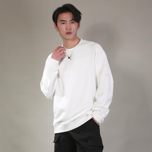 DRONKOO 2026 圆领左袖同色皮标华夫格肌理中厚卫衣 商品图2