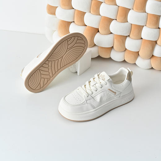 经典鲨2026年春季专柜新品牛皮革韩版系带透气小白鞋板鞋女KW279-617011 商品图2