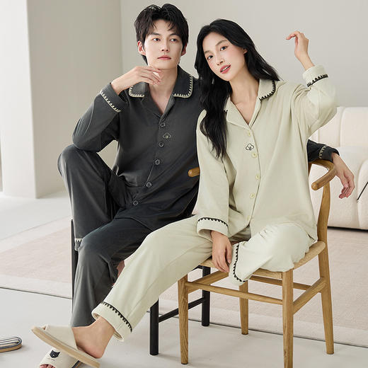 丁摩 睡衣情侣海岛绒秋冬加绒加厚保暖珊瑚绒简约高级感家居服套装5ZF-8852 商品图2