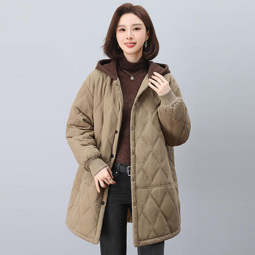 丁摩 中长款加绒棉服女冬季新款宽松加厚保暖棉衣5ZF-6708 商品图1