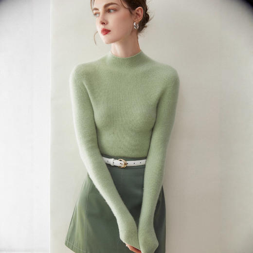 丁摩 羊绒衫女半高领100%纯山羊绒修身版一线无缝秋冬简约打底百搭毛衣5ZF-5036 商品图0