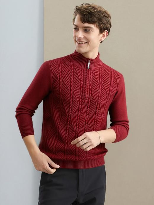 清库仅399！【百分百山羊绒提花毛衣】男士超厚提花半高领保暖毛衣 商品图1