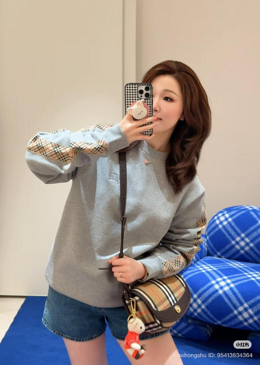 125-7渠道货 26春款 BB情侣款格纹套头卫衣 老朱穿M 商品图3