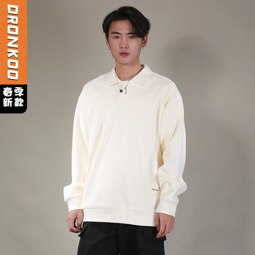 DRONKOO 2026  翻领单粒扣下摆同色方织唛中厚卫衣 商品图0