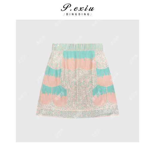04-1潘依绣丁丁宠粉亮色系拼接撞色亮片松紧腰半身裙Q69440 商品图1
