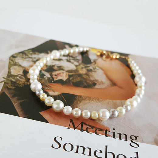 【天然正品】AU750黄金镶天然约3.0-4.7MM混彩海水珍珠手链16CM（可调节）311225NJM41特价：1380 商品图3