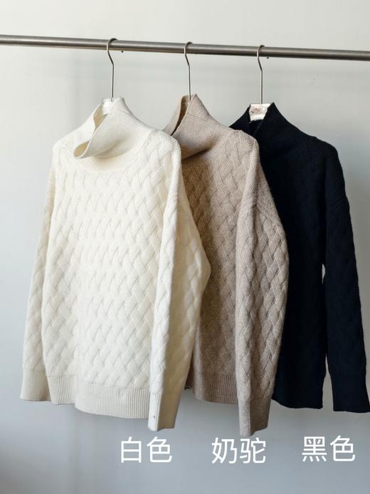 100%全羊毛编织坑条领 加厚高克重全羊毛衣 商品图4