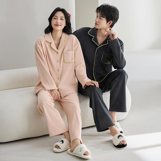 丁摩 睡衣情侣海岛绒秋冬加绒加厚保暖珊瑚绒简约高级感家居服套装5ZF-8852 商品图0