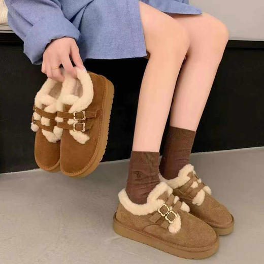 （卡其36无货勿拍）日常百搭扣带毛茸茸棉鞋-纪念日百货门店同款167747122 商品图0