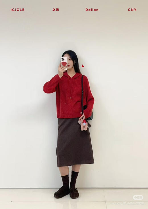 125-5排他性独家圆正 小禾 新春系列 重磅合股羊绒 连帽针织罩衫 我穿L 商品图12