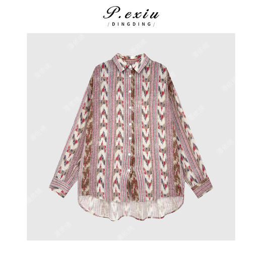 【花野缤纷】亚麻小众复古港风廓形长袖衬衫W-63122 商品图1