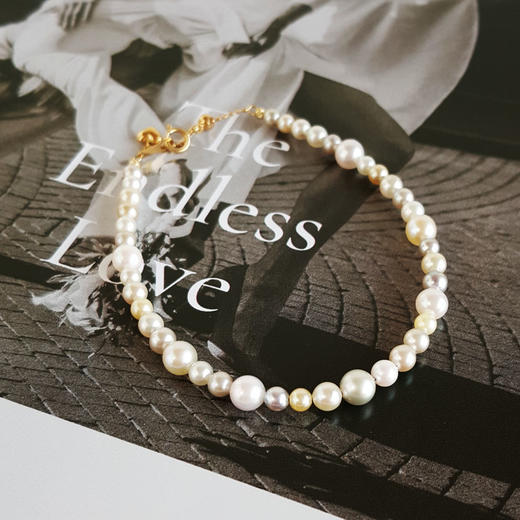 【天然正品】AU750黄金镶天然约3.0-4.7MM混彩海水珍珠手链16CM（可调节）311225NJM41特价：1380 商品图4