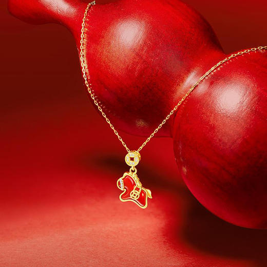 六鑫珠宝 马上有钱S925银钱马项链轻奢新中式红玛瑙本命年吊坠 马年礼物 商品图1