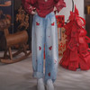 丁摩 马上有钱刺绣牛仔裤女春冬新款高腰宽松阔脚裤休闲拖地长裤5ZF-117 商品缩略图1