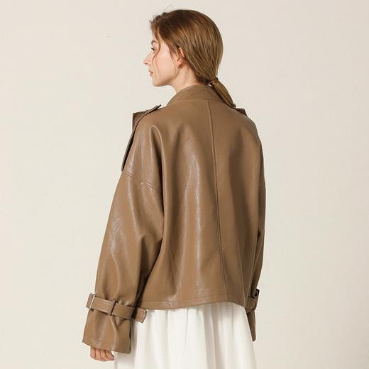 Famecoco范可儿春秋季时尚立领宽松短款PU皮衣外套F201AG102 商品图2