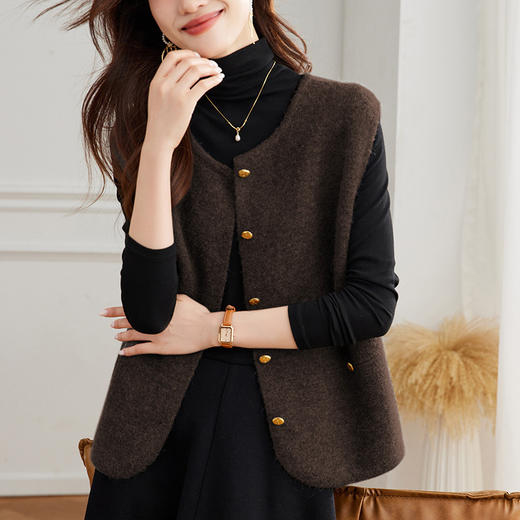 丁摩圆领开衫马甲女春秋装新款韩版百搭高级感针织马甲5ZF-1266 商品图1