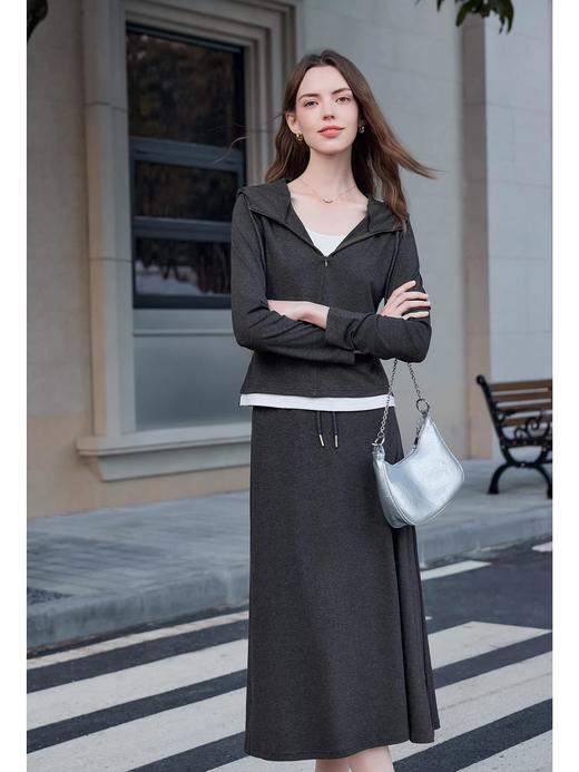 2026春新款休闲连帽假两件卫衣+半裙两件套 商品图2