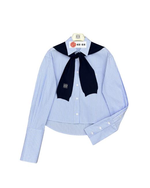 女款刺绣披肩条纹长袖衬衫la014 商品图0