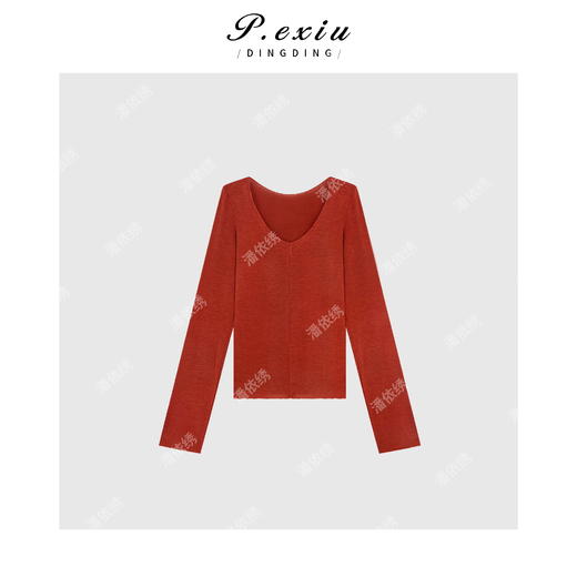 04-1潘依绣丁丁宠粉韩系天-丝长袖V领打底衫Q73082 商品图0