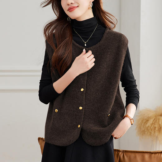 丁摩圆领开衫马甲女春秋装新款韩版百搭高级感针织马甲5ZF-1266 商品图2