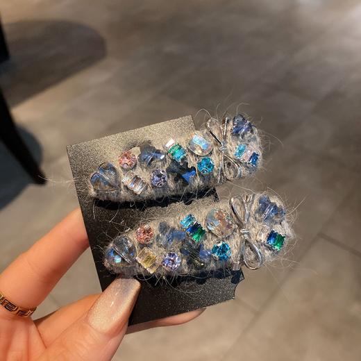 丁摩【2个装】韩国东大门彩钻重工边夹女高级感灰色毛线侧边碎发夹发卡发饰5ZF-1261 商品图3