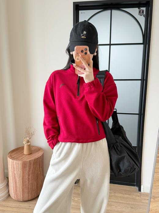 雅y同款红色休闲短款半拉链松弛感运动卫衣 商品图8