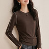 丁摩春季新款圆领明线撞色线长袖T恤女无束缚修身长袖上衣打底衫5ZF-W22 商品缩略图1